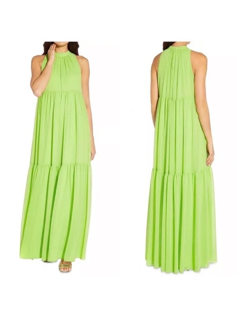 Aidan by Aidan Mattox Lime Green Mock Neck Dress